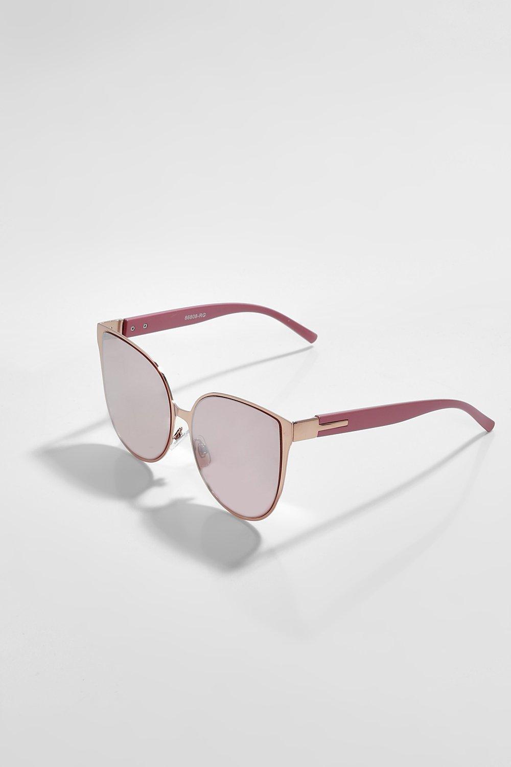 Womens Rose Gold Oversized Retro Sunglasses - Pink - One Size, Pink